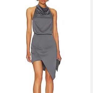 ELLIATT Camo Asymmetric Satin Cocktail Dress Charcoal